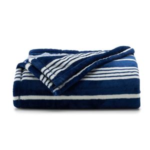 Navy Striped Supersoft Plush Throw